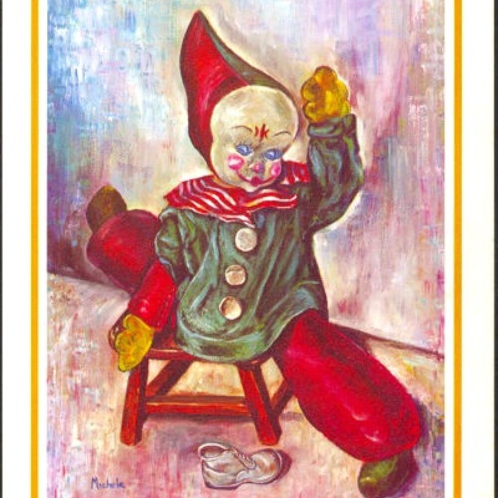 Vintage 1960s Lithograph Print Clown on Stool 10x8 in NOS